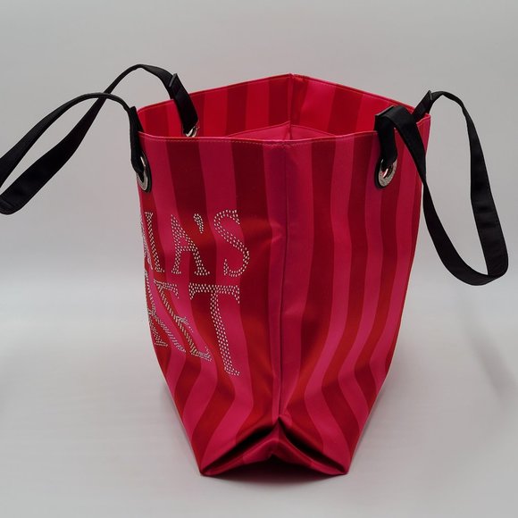 Victoria’s Secret Studded Red & Pink Striped Tote Bag - Picture 11 of 16